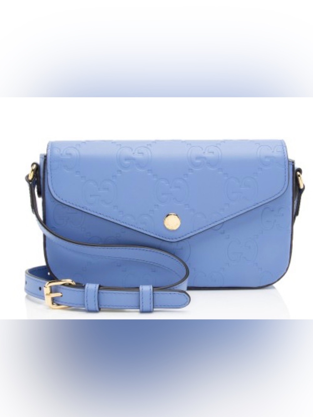 Gucci Jumbo GG Supreme Embossed Blue Leather Pouchette Crossbody NWT Full Set